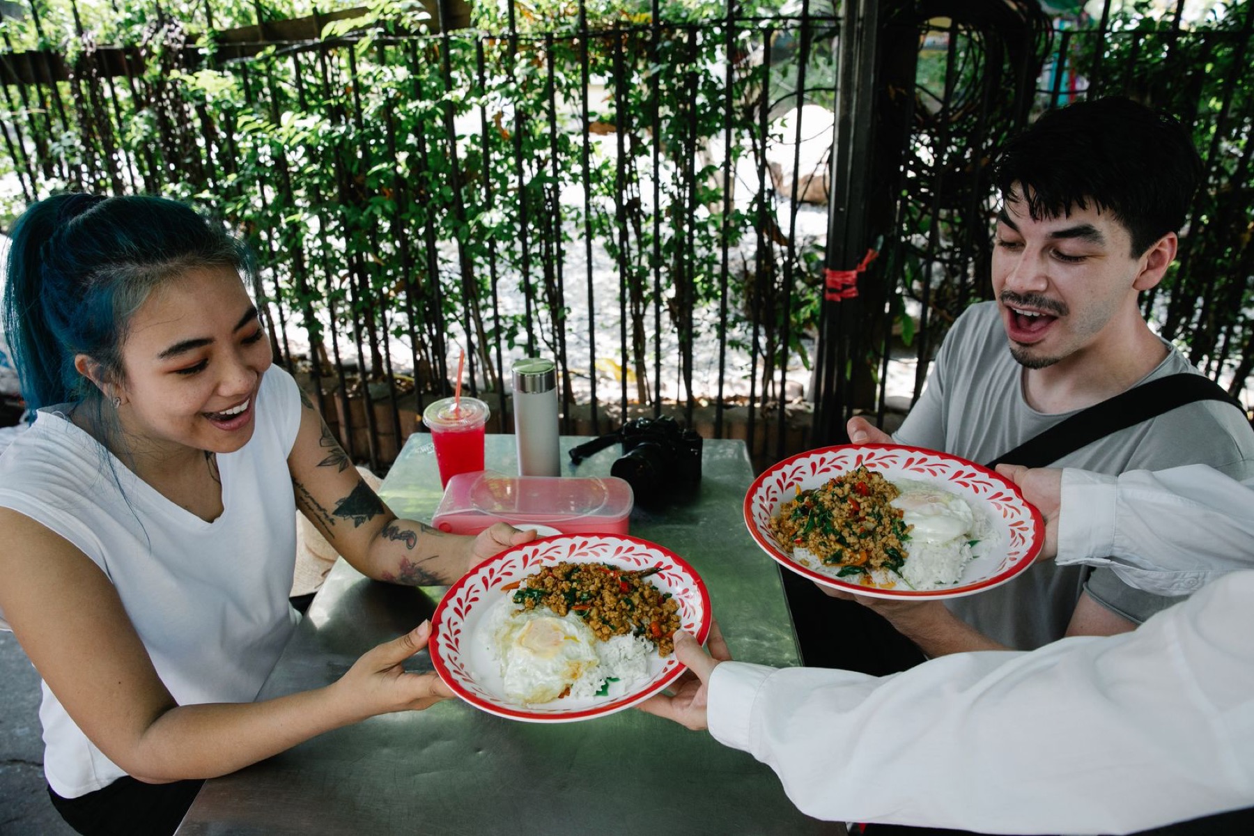 Guests being served plates by waiters